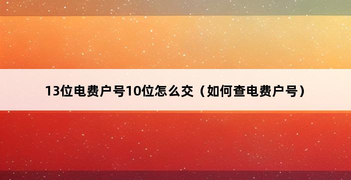 13位电费户号10位怎么交（如何查电费户号） 