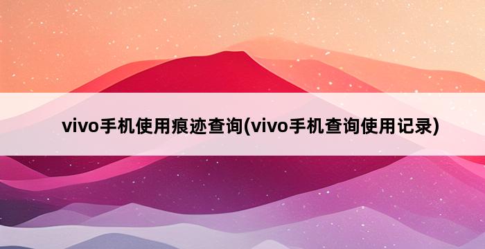 vivo手机使用痕迹查询(vivo手机查询使用记录) 