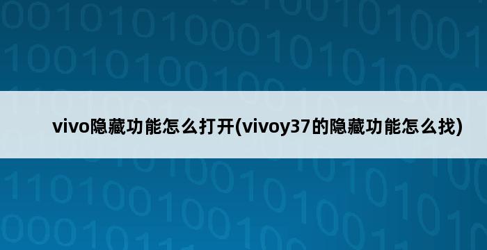 vivo隐藏功能怎么打开(vivoy37的隐藏功能怎么找) 