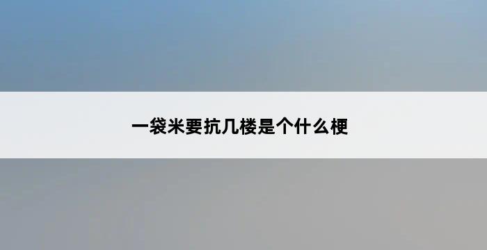 一袋米要抗几楼是个什么梗 