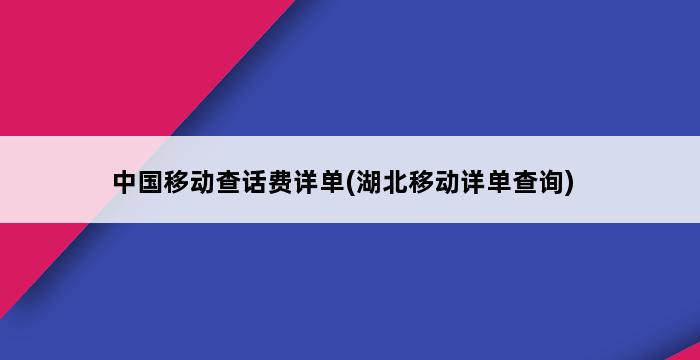 中国移动查话费详单(湖北移动详单查询) 