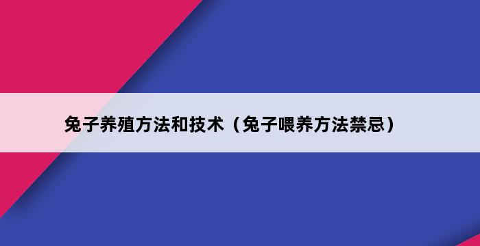 兔子养殖方法和技术（兔子喂养方法禁忌） 