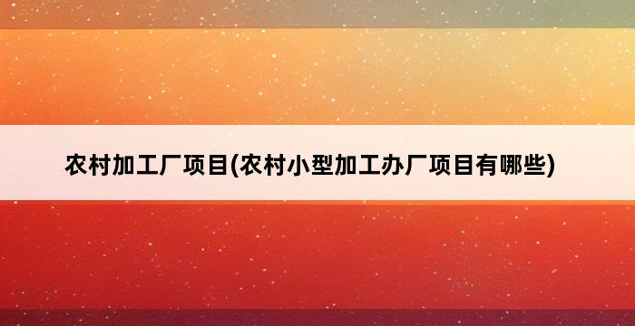 农村加工厂项目(农村小型加工办厂项目有哪些) 