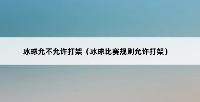 冰球允不允许打架（冰球比赛规则允许打架） 