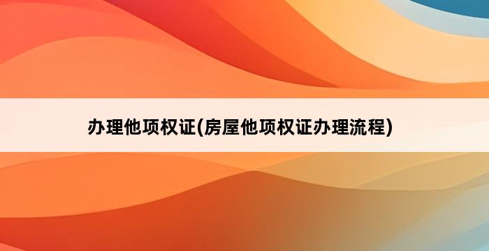 办理他项权证(房屋他项权证办理流程) 