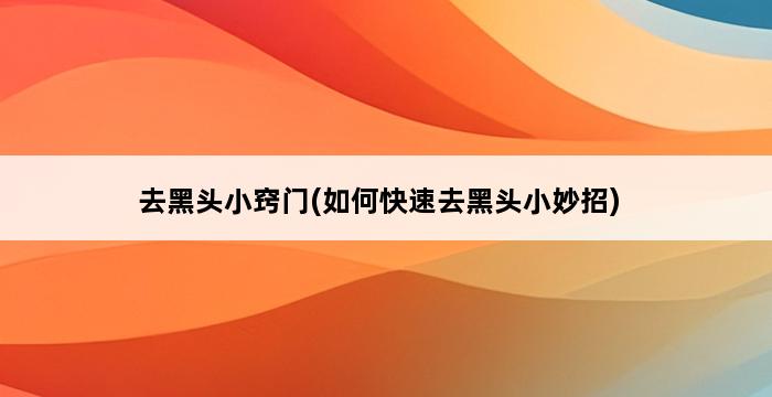 去黑头小窍门(如何快速去黑头小妙招) 