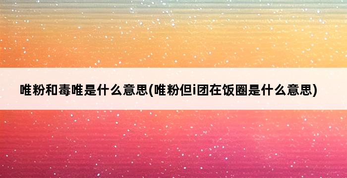 唯粉和毒唯是什么意思(唯粉但i团在饭圈是什么意思) 