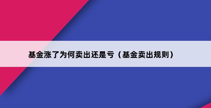 基金涨了为何卖出还是亏（基金卖出规则） 