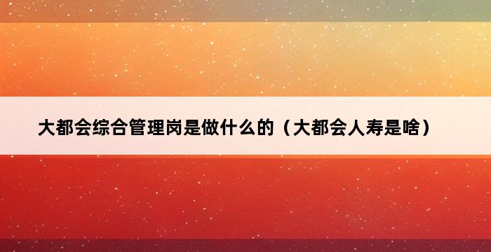 大都会综合管理岗是做什么的（大都会人寿是啥） 