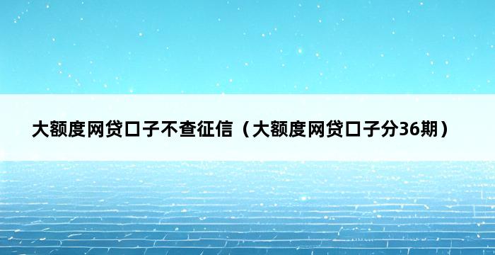 大额度网贷口子不查征信（大额度网贷口子分36期） 