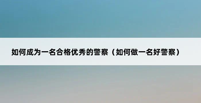 如何成为一名合格优秀的警察（如何做一名好警察） 