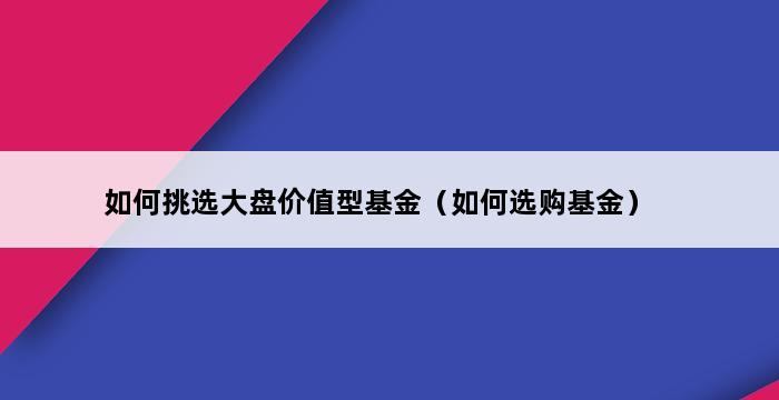 如何挑选大盘价值型基金（如何选购基金） 