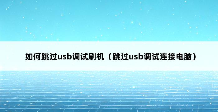 如何跳过usb调试刷机（跳过usb调试连接电脑） 