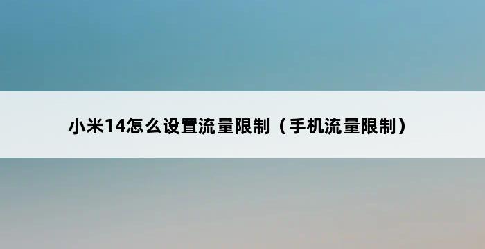 小米14怎么设置流量限制（手机流量限制） 