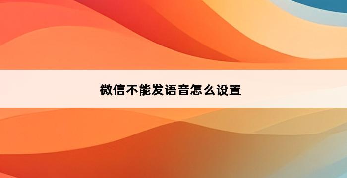 微信不能发语音怎么设置 