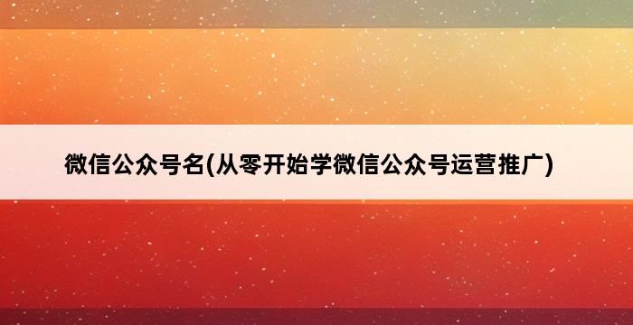 微信公众号名(从零开始学微信公众号运营推广) 