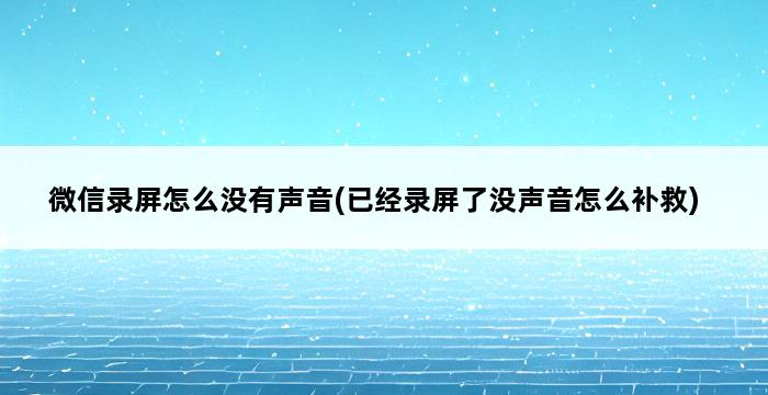 微信录屏怎么没有声音(已经录屏了没声音怎么补救) 