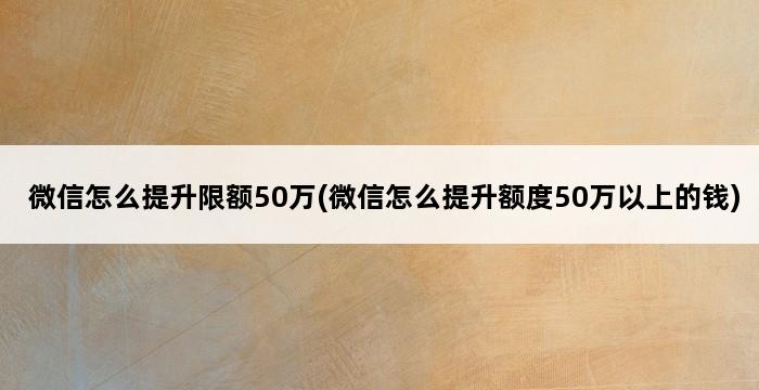 微信怎么提升限额50万(微信怎么提升额度50万以上的钱) 