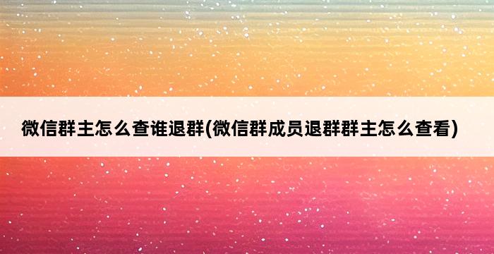 微信群主怎么查谁退群(微信群成员退群群主怎么查看) 