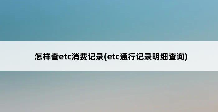 怎样查etc消费记录(etc通行记录明细查询) 