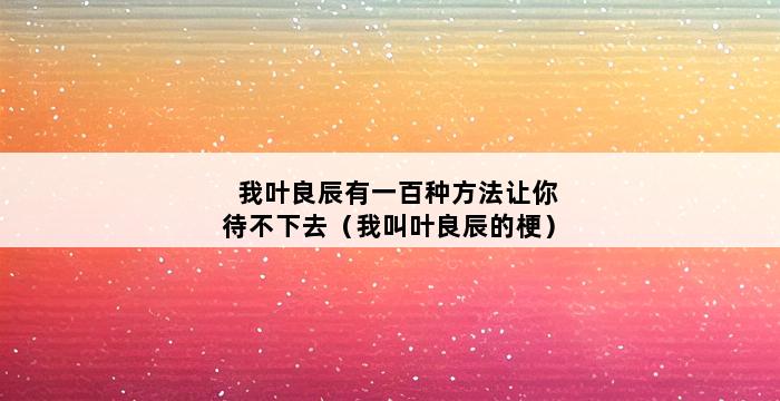 我叶良辰有一百种方法让你待不下去（我叫叶良辰的梗） 