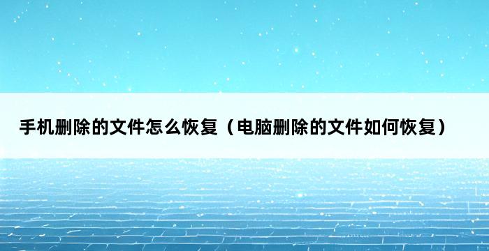 手机删除的文件怎么恢复（电脑删除的文件如何恢复） 