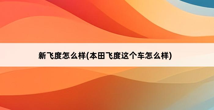 新飞度怎么样(本田飞度这个车怎么样) 