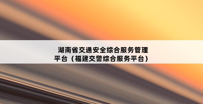 湖南省交通安全综合服务管理平台（福建交警综合服务平台） 