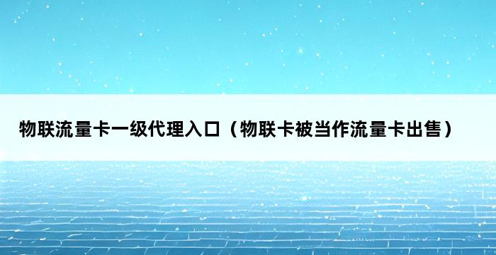 物联流量卡一级代理入口（物联卡被当作流量卡出售） 