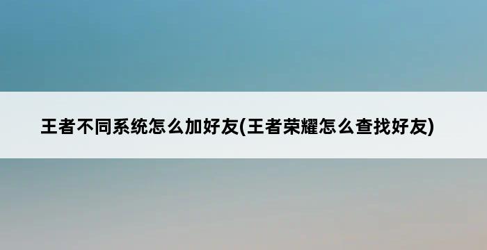 王者不同系统怎么加好友(王者荣耀怎么查找好友) 