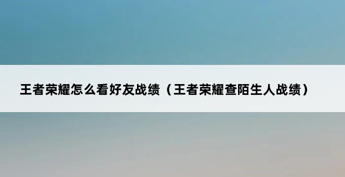 王者荣耀怎么看好友战绩（王者荣耀查陌生人战绩） 