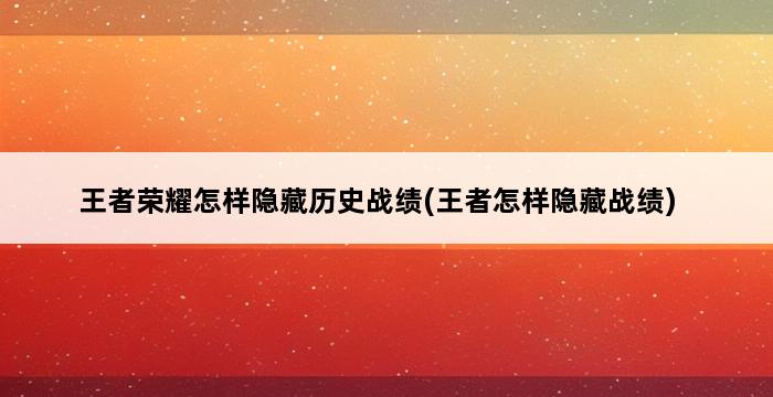 王者荣耀怎样隐藏历史战绩(王者怎样隐藏战绩) 