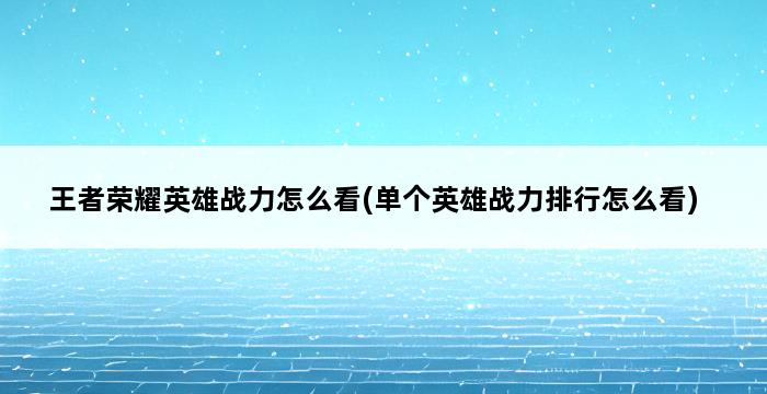 王者荣耀英雄战力怎么看(单个英雄战力排行怎么看) 