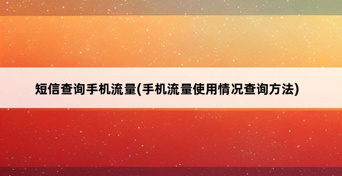 短信查询手机流量(手机流量使用情况查询方法) 