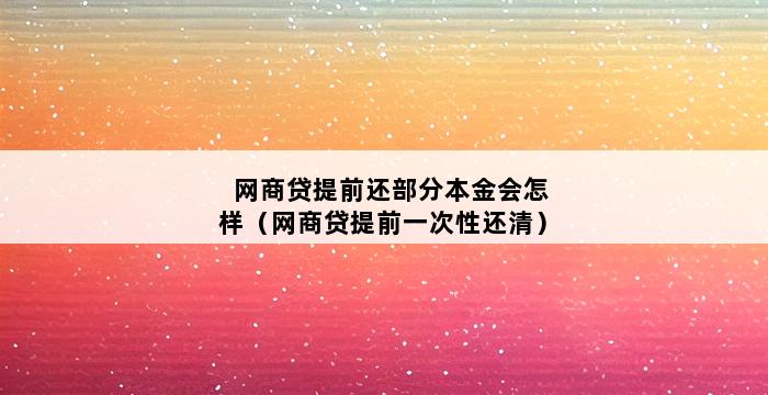 网商贷提前还部分本金会怎样（网商贷提前一次性还清） 