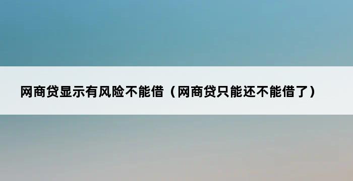 网商贷显示有风险不能借（网商贷只能还不能借了） 