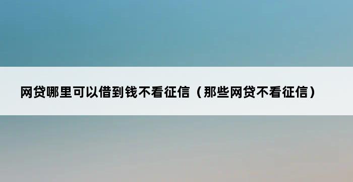 网贷哪里可以借到钱不看征信（那些网贷不看征信） 