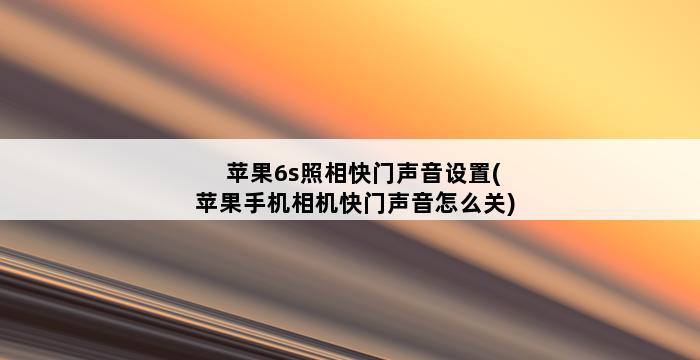 苹果6s照相快门声音设置(苹果手机相机快门声音怎么关) 