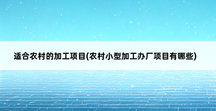 适合农村的加工项目(农村小型加工办厂项目有哪些) 