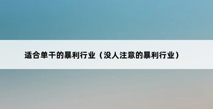 适合单干的暴利行业（没人注意的暴利行业） 