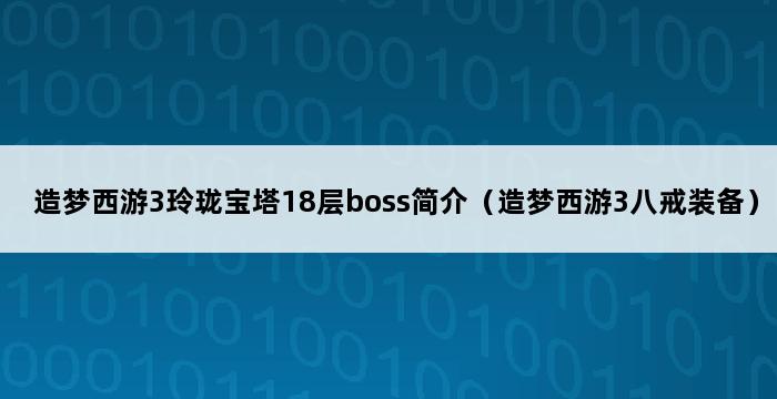 造梦西游3玲珑宝塔18层boss简介（造梦西游3八戒装备） 