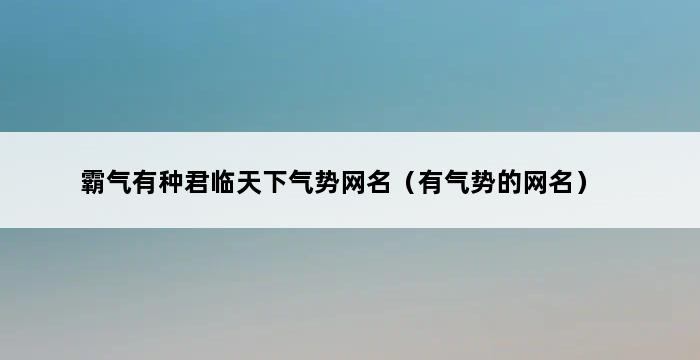 霸气有种君临天下气势网名（有气势的网名） 